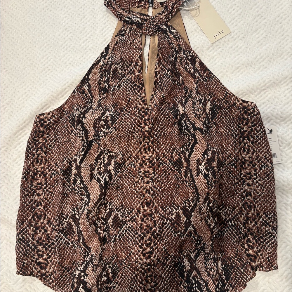 Joie NWT Cedra B Brown and Black Snakeskin Print Halter Top Large
